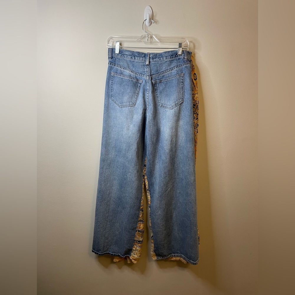 Free People x We The Free Coming and Going Wide Leg Paisley Mixed Media Jeans - Picture 7 of 8